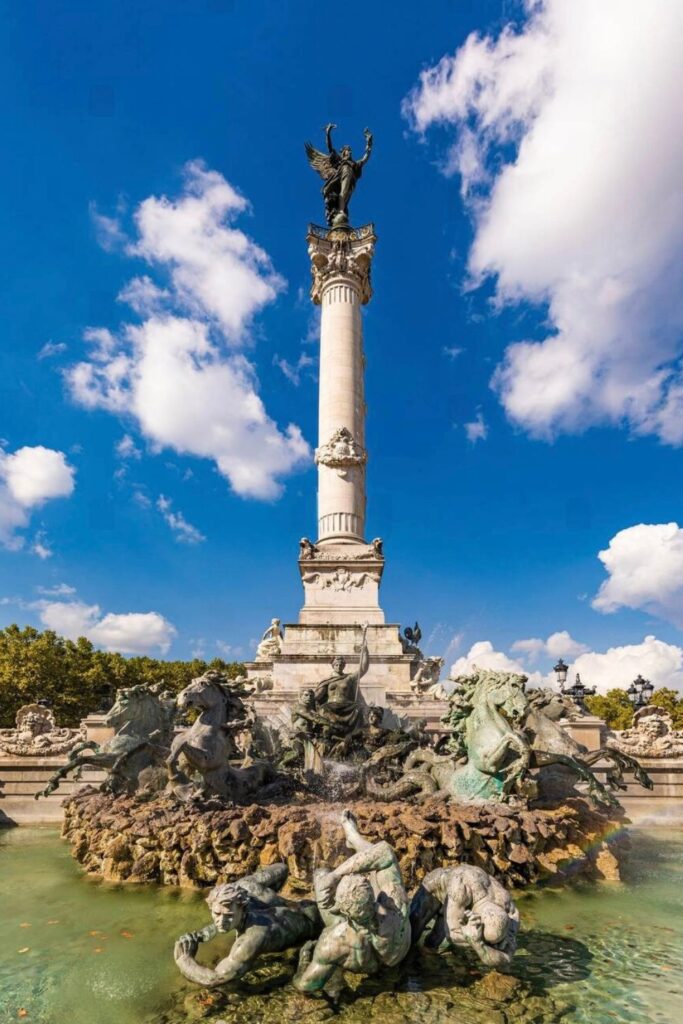 The Monument aux Girondins, with its striking fountain and towering column, stands as a symbol of Bordeaux’s history and is a must-see for anyone exploring things to do in Bordeaux.