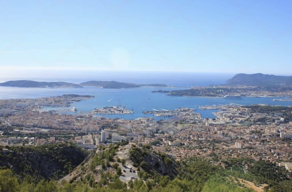 Enjoying the breathtaking panoramic view of Toulon's harbor and coastline from Mont Faron is one of the must-do things to do in Toulon.